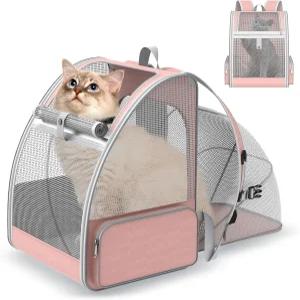 여행용으로 확장 가능한 고양이 백팩 캐리어 중형 소형견 강아지 위한 통기성 메쉬가 있는 접이식 반려동물