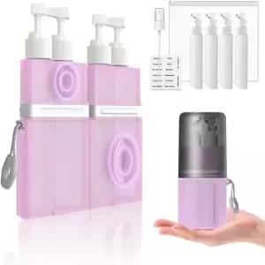 에코에코 4 in 1 여행용 세면도구 용기 TSA 승인 리필 가능한 사이즈 병 세트 바디워시 로션용 핑크
