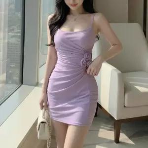 여자 바디콘 드레이프 옆셔링 끈나시 미니 원피스