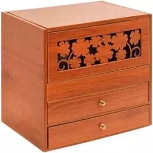 화장품 상자 거울과 서랍 2개가 있는 레트로 우드 메이크업 정리함 대형 스킨케어 브러시 홀더 디스플레이