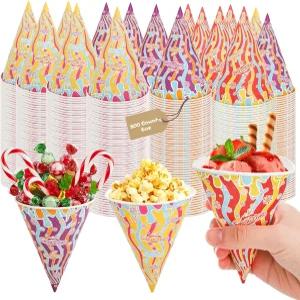 이미티 300팩 6온스 스노우 콘 컵 누수 방지 종이 일회용 순대 스낵 슬러시용 깔때기 빙수 소르벳 워터