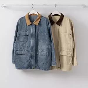 [다잇템] 여성 드로우코드 작업자켓 멀티포켓 컬러카라 빅사이즈 자켓