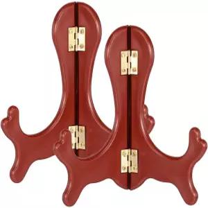 메카닉시티 2Pcs 인조 나무 이젤 접시 홀더 5인치 소형 마호가니 마감 접이식 테이블 디스플레이 스탠드