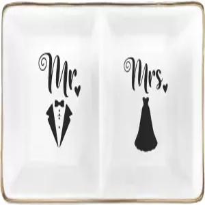 미스터 미세스 링 접시 약혼 결혼식 신부 샤워 선물을 위한 우아한 세라믹 홀더 친구 신혼부부 예비