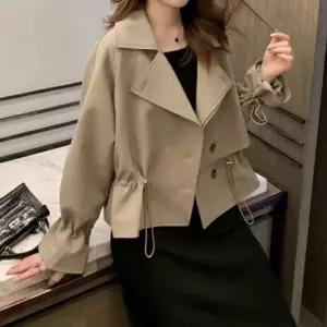 스트링 숏 트렌치 자켓 외투 야상 크롭 점퍼 여성봄자켓 봄트렌치코트여성 0409, 자취필수템 HyC마켓