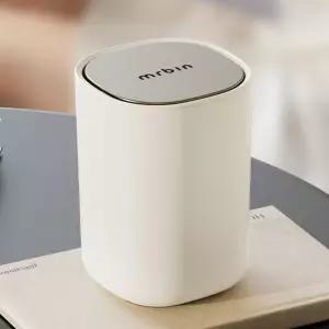 MRBIN 책상 미니 쓰레기통 스테인리스 뚜껑이 있는 0.4갤런 테이블 상판 플라스틱 자동차용 작은 침실 커피