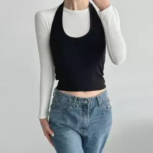 [신세계라이브쇼핑][옷자락] 여자 유넥 홀터넥 무지 슬림핏 크롭 백리스 스판 나시