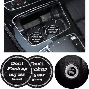 지시너 2팩 블링 카 컵 홀더 코스터 시동 정지 버튼 커버 2.75인치 크리스탈 라인스톤 소프트 고무 자동