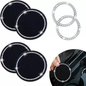 블링 카 컵 홀더 코스터 미끄럼 방지 라인스톤 인서트4팩 푸시 스타트 버튼 커버 링2팩 반짝이는