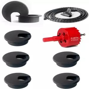 비카파 6팩 책상 그로밋 2인치50mm 바이메탈 홀 톱 키트코드 랩 코일 튜브 관리 포함 테이블 커버 2m