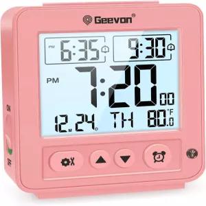 침실 침대 옆 책상핑크을 위한 2개의 삐 소리 알람 실내 온도 배터리 작동 여행 시계가 있는 Geevon 스마트