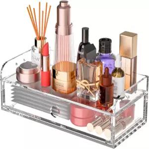 홍투옥브 아크릴 책상 정리함 12 x 5.7 4 사무실 홈 메이크업 스킨케어 주얼리를 위한 투명 데스크톱 서랍