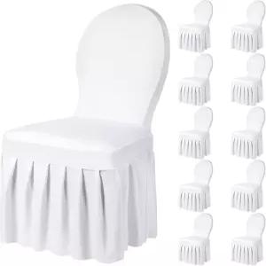 우댕 10개 흰색 의자 커버 스커트 스판덱스 슬립 결혼식 롱 스트레치 프로텍터 탈착 및 세탁 가능 다이닝