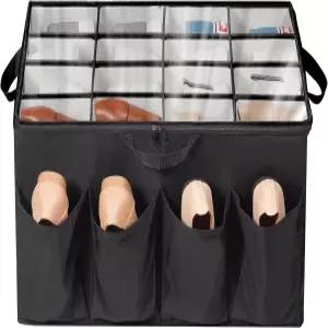 옷장용 보관 디어 신발 정리함 최대 24켤레 조절 가능한 칸막이와 투명 커버가 있는 패브릭 상자 용기