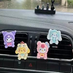 귀여운 카툰 카 통풍구 클립 장식 4개 카와이 방향제 여성 및 남성용 인테리어 액세서리 멋진 대시보드