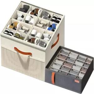 옷장용 카누옥 2팩 신발 정리함 조절 가능한 상자 보관 용기 투명 커버가 있는 접이식 보관함 손잡이가 4개