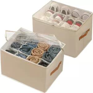 옷장용 리얼리즌 2팩 신발 정리함 대형 상자 보관 용기 조절 가능한 칸막이와 투명 커버가 있는 접이식