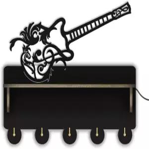 벽을 위한 기키 데이즈 틸트 기타 키 홀더 우편 정리 선반이 있는 악기 나무 장착 모자 코트 랙 5개의 금속