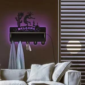 기키 데이 코코펠리 플루트 음악 환영 LED 키 홀더 벽 선 캑터스 나무 벽걸이 모자 코트 랙 우편 정리 선반