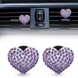 2Pcs 블링 크리스탈 하트 참스 자동차 에어 벤트 클립 유니버설 실내 장식 액세서리퍼플