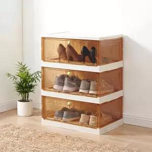 입구/옷장용 신발장 정리함 스태킹 가능한 자석문 신발 상자 접이식 공간 절약 운동화 및 부츠 용기