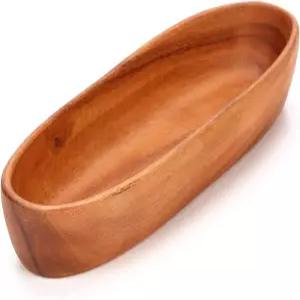 열쇠용 나무 타원 장식 그릇 수공예 보트 모양 트레이 양초 캔디 소박한 접시 입구 테이블 나이트 스탠드
