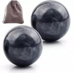 LUSTRIB 중국 전통 바딩 볼 2개 1.38인치 마블 헬스 운동 스트레스 해소 핸드 마사지 캐리 파우치 포함