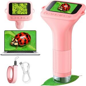 1000X 1080P 2 인치 화면 디지털 휴대용 어린이 현미경, 소년 소녀를위한 미니 포켓 Miniscope 과학 장난감