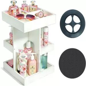 360 회전 메이크업 정리함 업그레이드된 3단계 스킨케어 우드 향수 대형 욕실 조리대 화장품 여성 아내