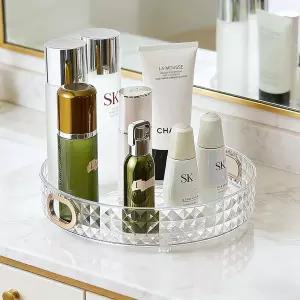 360 회전 메이크업 정리함 1 티어 다이아몬드 패턴 향수 10.5인치 대용량 스킨케어 로션 배니티 및 욕실