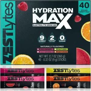 제스트리스 짭짤한 과일 맛 설탕 프리 전해질 수분 패킷 40 스틱 분말 음료 믹스 리퀴드 데일리 IV 9 가지