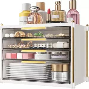 Aveniee 4 서랍 메이크업 정리함 화장품 스킨케어 마스크 주얼리 화이트를 위한 욕실 및 보관함 플라스틱