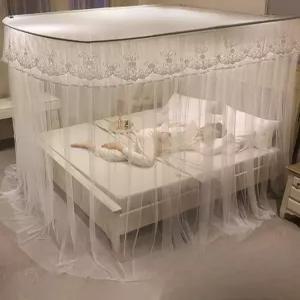 캐노피 침대 공주 커튼 북유럽 레이스 꾸미기 핑크 모기장 텐트형 침실