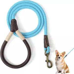 마일 하이 라이프 개 목줄 헤비 듀티 소형 중형견용 가죽 핸들 로프 직경 1/2인치파란색 48인치
