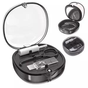 제거 도구 씹기 및 여행용 브러시가 있는 EZEELAI 치과용 리테이너 박스 케이스 교정용 용기 거울이 이중층