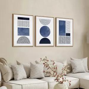 액자형 블랙 블루 앤 화이트 월 아트 캔버스 세트 세기 중반 보호 픽처스 모던 기하학적 벽 장식