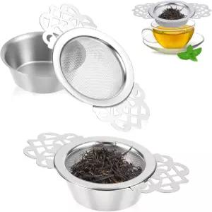 커피 주스 필터를 위한 이중 날개 확장기가 있는 유안추 2팩 작은 미세 메쉬 티 스트레인저 드립 볼