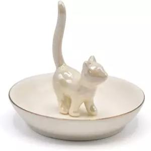 ROSA ROSE 고양이 반지 홀더 장신구 트레이 세라믹 주얼리 접시 장식 약혼 결혼식 생일 선물 진주백색