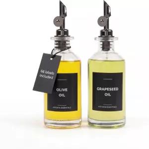 주방용 오일 디스펜서 블랙 웨이트 셀프 클로징 푸어가 포함된 유리 올리브 병 2개 세트11.8온스 66개의