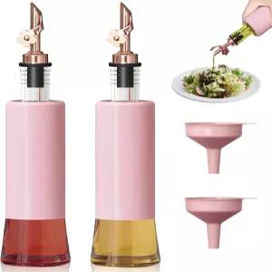 주방 오일 및 식초 디스펜서용 미아오어 올리브 2종 세트 로즈 골드 스테인리스 스틸 스파우트 핑크 키친