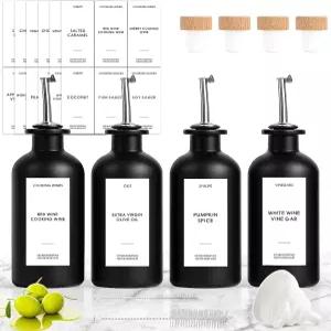 주방용 교수강 4PCS 올리브 오일 디스펜서 병 간장 포함 라벨 유리 및 식초 세트 커피 시럽 조리용