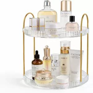 Anyoifax 360 회전 메이크업 정리함 2단 대용량 향수 스킨케어 트레이 화장대 욕실 카운터 베니티 레이지