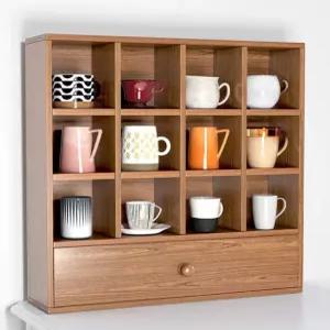 원목 컵진열장 주방 감성 찻잔 커피잔 나무컵 머그컵 수납 정리함 홀더 세트