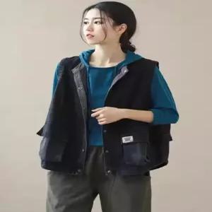 타노스여자 데일리룩 조끼 캐주얼 데님 와펜 빅 포켓 카디건 아우터 KUK3