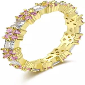 샤인 골드 플라워 디자인 모이사 핑크/화이트 웨딩 밴드 발렌타인데이 또는 여성의 날 아내에게 이상적인