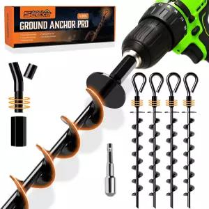 그라운드 앵커 스테이크스 프로 4팩 헤비 듀티 나사 고정 스윙 세트 트램펄린 하이 윈드 캠핑 텐트 카 포트