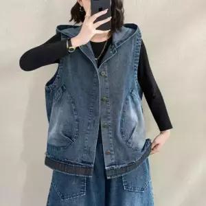 블랙팬서 여사친 청 빈티지 조끼 후드 레이어드 민소매 톱 카디건 OPH1