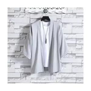 남성 멋짐폭발 솔리드 셔츠 반팔 여름 빅사이즈 루즈핏 얇은 가디건 OOTD2