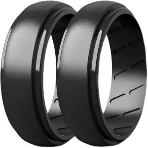 실리콘 링 남성 2/7 세트 고무 웨딩 밴드 - 스텝 엣지 에어플로우 내부 홈 너비 8mm 두께