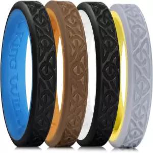 킹 윌 남성용 실리콘 웨딩 링 켈틱 매듭 패턴이 있는 고무 밴드 4팩 폭 8mm 두께 편안한 착용감 사이즈 9